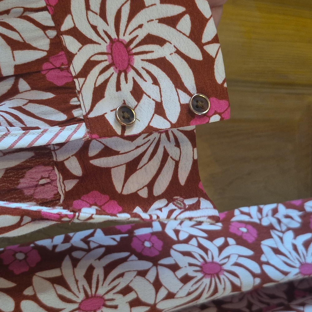 Anthropologie Long Sleeve Bell Bottom Flared Vibrant Floral Jumpsuit Collared 6 - Picture 8 of 17
